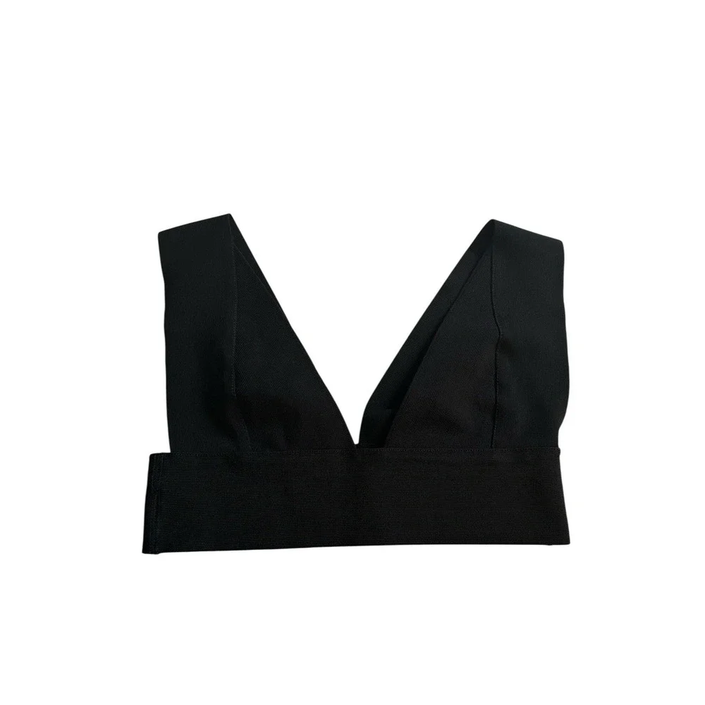 Skims Knit Swim Beachwear Plunge Bikini Top ONYX Black‎ SW-PLG-0163 Plus Size XS